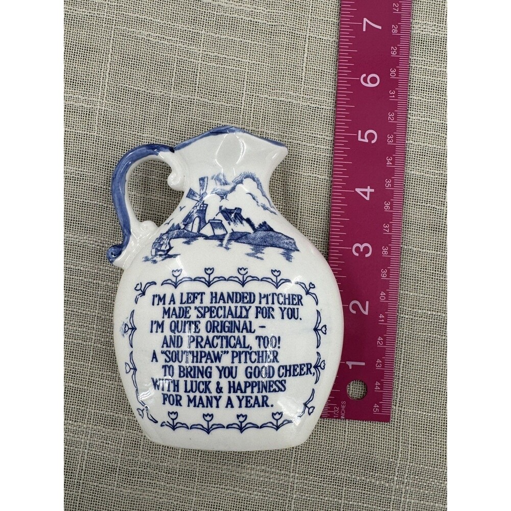 Vintage Blue & White Ceramic Left Handed Southpaw Pitcher Oregon Dutch Windmill - Picture 6 of 11